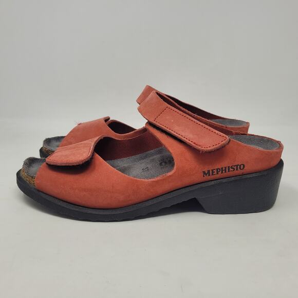 Cool Mephisto Sandals EU37 US7 Red Nubuck Clogs Slides Straps Slip On Comfort - Picture 8 of 15